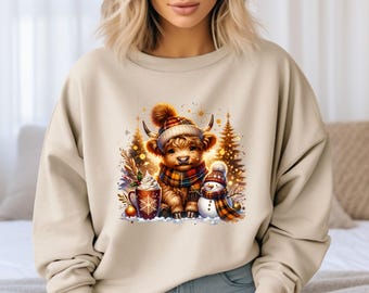 Christmas Cow Sweatshirt, Farm Christmas Sweatshirt, Cow Sweatshirt, Christmas Tree Sweatshirt, Xmas Holiday Sweatshirt, Cow Lover Xmas Gift