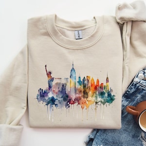 Bluza z akwarelą w Nowym Jorku, Bluza podróżna w Nowym Jorku, Prezent w Nowym Jorku, Bluza z kapturem w Nowym Jorku, Sweter dla miłośników Nowego Jorku, Bluza z kapturem w Nowym Jorku