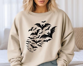 Sudadera de murciélagos de Halloween, suéter de otoño para la temporada de Halloween