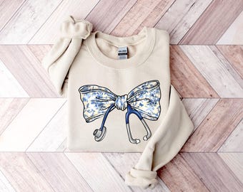 Nurse Toile Bow Sweatshirt, Nurse Coquette Sweatshirt, Stethoscope Bow Sweatshirt, Nurse Appreciation, Nurse Gift, Nurse Graduation Hoodie