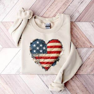 USA Heart Sweatshirt, Faux Patchwork Heart Sweatshirt, America Flag Sweatshirt, Patriotic Sweatshirt, 4th Of July Sweatshirt, Freedom Hoodie
