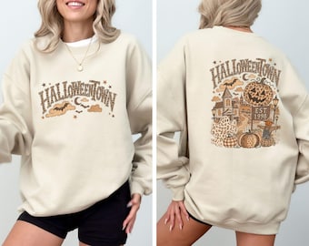 Bluza z kapturem Halloweentown, jesienna bluza z kapturem, bluza z nadrukiem w panterkę na Halloween, prezent na Halloween, bluza z dynią