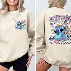 Floral Stitch Sweatshirt, Disneyland Magic Kingdom Sweatshirt, Disneyworld Vacation, Stitch Sweatshirt, Disney Cartoon Gift, Disneyland Trip