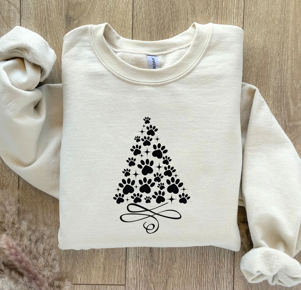 Paw Christmas Tree Sweatshirt, Christmas Sweatshirt, Christmas Paw Sweatshirt, Dog And Cat Christmas Tree, Christmas Holiday Onlytee