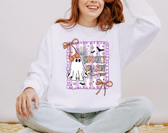 Comfort Colors Ghost-sweater, Coquette Spooky Season, Retro Halloween-cadeau