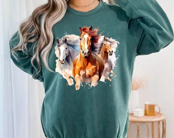 Comfort Colors® Horse Sweatshirt, Western Horses Sweatshirt, Western Sweatshirt, Cute Women Western Gift, Horse Lovers Gift, Women Hoodie