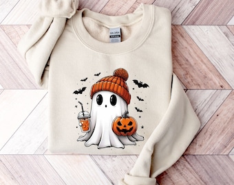 Felpa con cappuccio fantasma carina, maglione fantasma di Halloween, felpa di Halloween, stagione spettrale, divertente felpa con cappuccio spettrale, grazioso maglione autunnale, regalo di Halloween