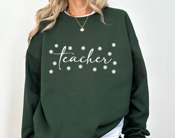 Sudadera con margaritas para profesor, regalo para profesor, cuello redondo para profesor, sudadera con flores para profesor, sudadera escolar, regalos para profesor