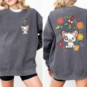 Comfort Colors® Hei Hei And Pua Floral Sweatshirt, Disney Moana Floral Sweatshirt, Moana Princess Disney Vacation, Magic Kingdom Hoodie