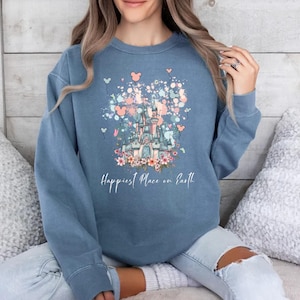 Comfort Colors® Mickey Balloons Hoodie, Happiest Place On Earth Sweatshirt, Magic Kingdom Sweatshirt, Disney Castle Hoodie , Disney Sweater
