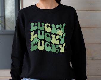 Retro Lucky St Patrick's Day Sweatshirt, Shamrock Sweater