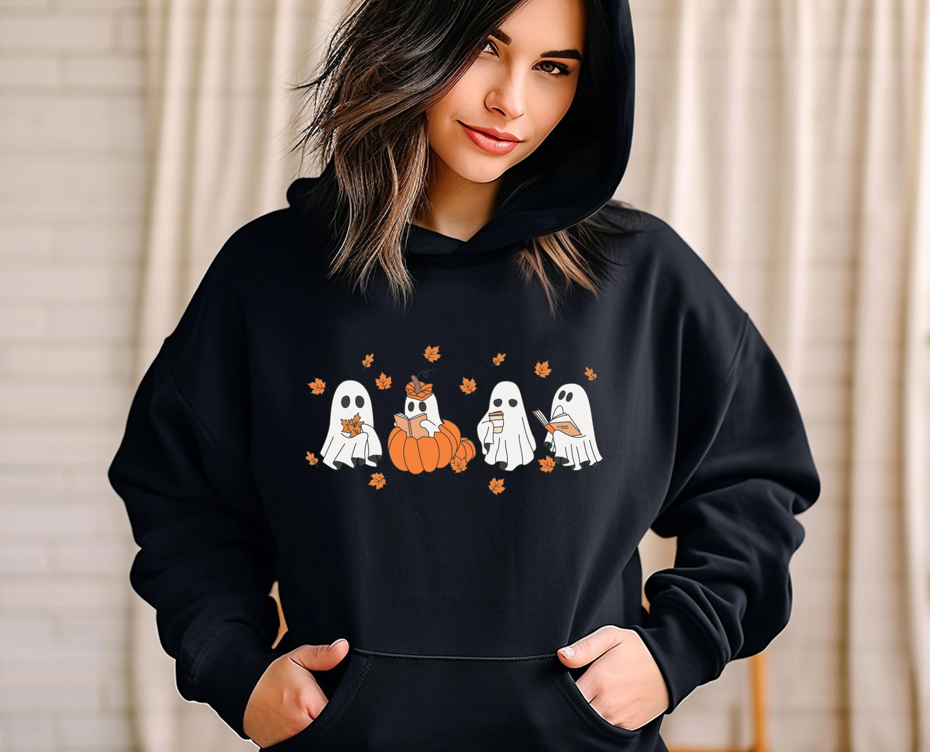 Sweat à Capuche Halloween Fantôme Citrouille - Pour Filles, Enfants, Femmes - T-shirt Graphique Mignon Automne - 241g, Coupe Classique - 3