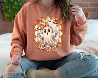Comfort Colors-sweatshirt met bloemenprint, strik, Halloween-hoody