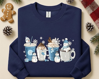 Winterkaffee Sweatshirt, Schneemann-Kaffee-Liebhaber-Sweatshirt, Winter-Sweatshirt, Feiertags-Sweatshirt, Weihnachtssweatshirt