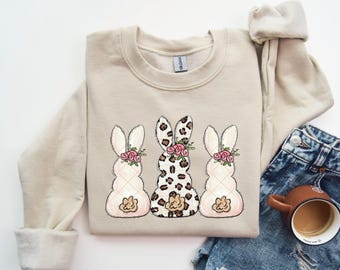 Floral Bunny Sweatshirt, Easter Day Kids Sweater, Floral Rabbit Hoodie, Bunny Easter Sweatshirt, Bunny Sweatshirt, Spring Easter Sweatshirt