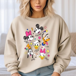 Vintage Mickey And Friends Signatures Sweatshirt, Magical Sweater, Disney Characters Sweatshirt, Mickey & Co Gift, Disney Mouse Head Hoodie