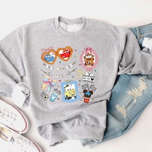 Coquette Bow Disney Cars Sweatshirt, Lightning McQueen Mater Doc Hudson Sally Carrera Birthday Cars Family Sweatshirt, Girls Disney Trip