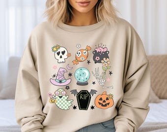 Słodka bluza na Halloween, bluza z duchem na Halloween, bluza z dynią, upiorna bluza z sezonem, bluza z duchem, upiorna bluza