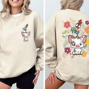 Disney Moana Sweatshirt, Hei Hei And Pua Floral Sweatshirt, Magic Kingdom Hoodie, Moana Princess Disneyland Vacation Sweater, Floral Moana
