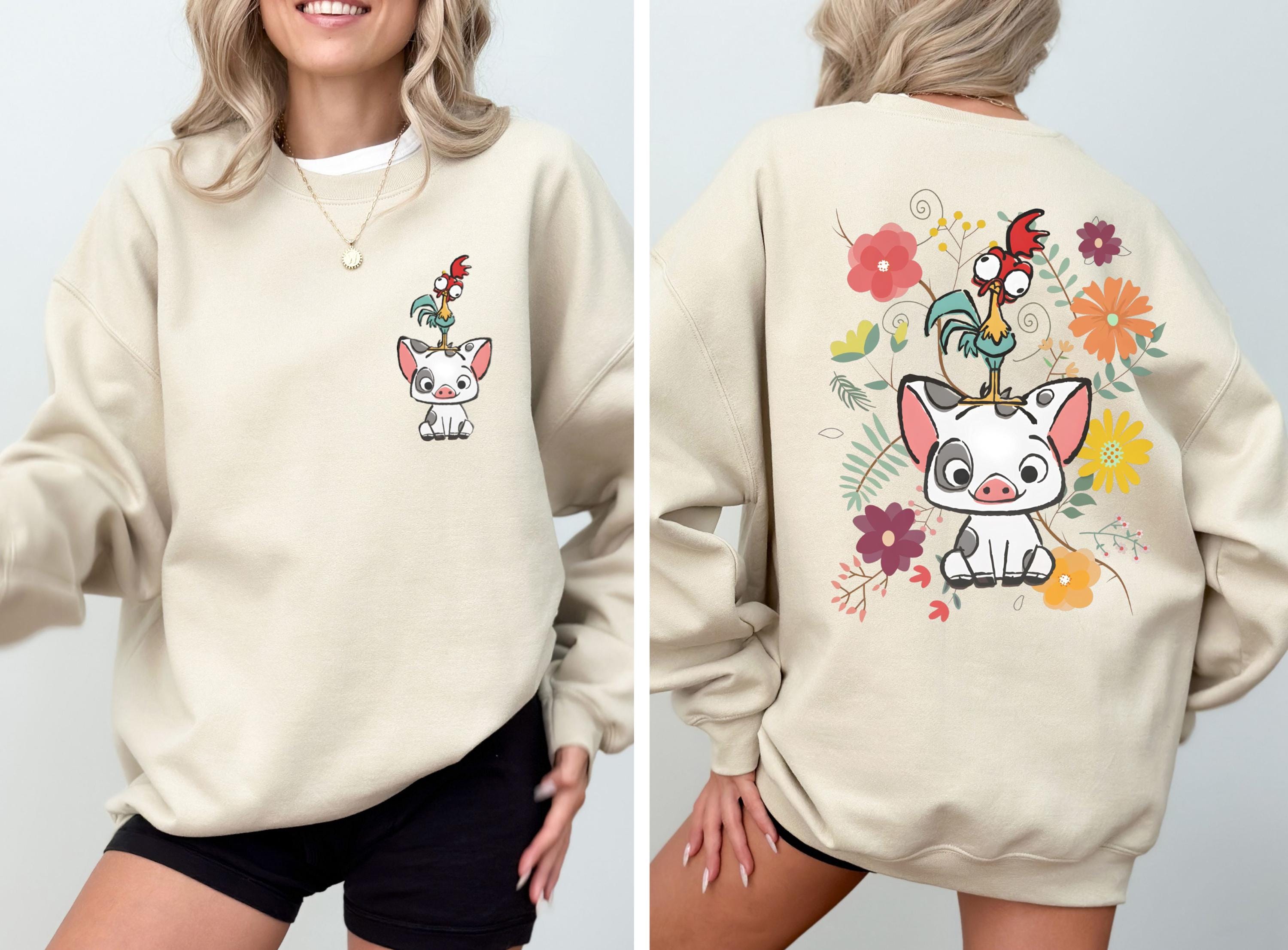 Disney Moana Sweatshirt, Hei Hei And Pua Floral Sweatshirt, Magic Kingdom Hoodie, Moana Princess Disneyland Vacation Sweater, Floral Moana