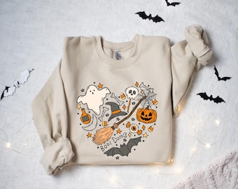 Halloween Heart Graphic Sweatshirt, Spooky Witch Gift