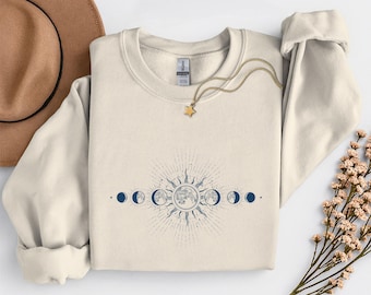 Moon And Sun Sweatshirt, Astronomy Sweatshirt, Gift For Her, Moon Hoodie, Sun Hoodie, Women's Sweatshirt, Retro Moon & Sun Hoodie