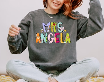 Comfort Colors Personalized Teacher Sweatshirt, Custom Name, Teacher Gift