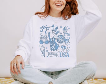 Comfort Colors® 1776 USA Sweatshirt, USA 4th Of July Sweatshirt, Coquette Bow America Sweatshirt, USA Sweatshirt, Patriotic Sweatshirt