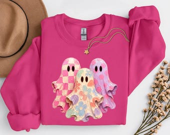 Uroczy, straszny sweter, bluza z motywem kwiatowym i kratką, prezent na Halloween, bluza z kapturem Boo