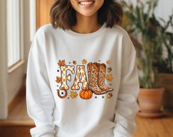 Comfort Colors® Fall Sweatshirt, Western Sweatshirt, Pumpkin Sweatshirt, Autumn Country Hoodie, Fall Boots Sweatshirt