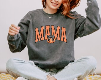 Comfort Colors® Coquette Bow Thanksgiving Mama Sweatshirt, Pumpkin Mama Sweatshirt, Fall Sweatshirt