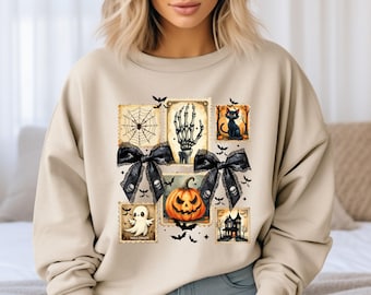 Sudadera Coquette Bow para Halloween, estilo vintage con calabaza fantasmal