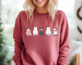 Comfort Colors® クリスマスキャットセーター、猫好きのクリスマスパーカー、猫クリスマススウェットシャツ、猫パーカー、猫ママスウェットシャツ、冬用パーカー