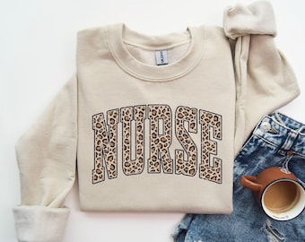 Sudadera de enfermera con leopardo, linda sudadera de enfermera, sudadera de enfermera registrada, regalo para enfermera, sudadera de enfermera, nuevo regalo de enfermera, sudadera con capucha de enfermera