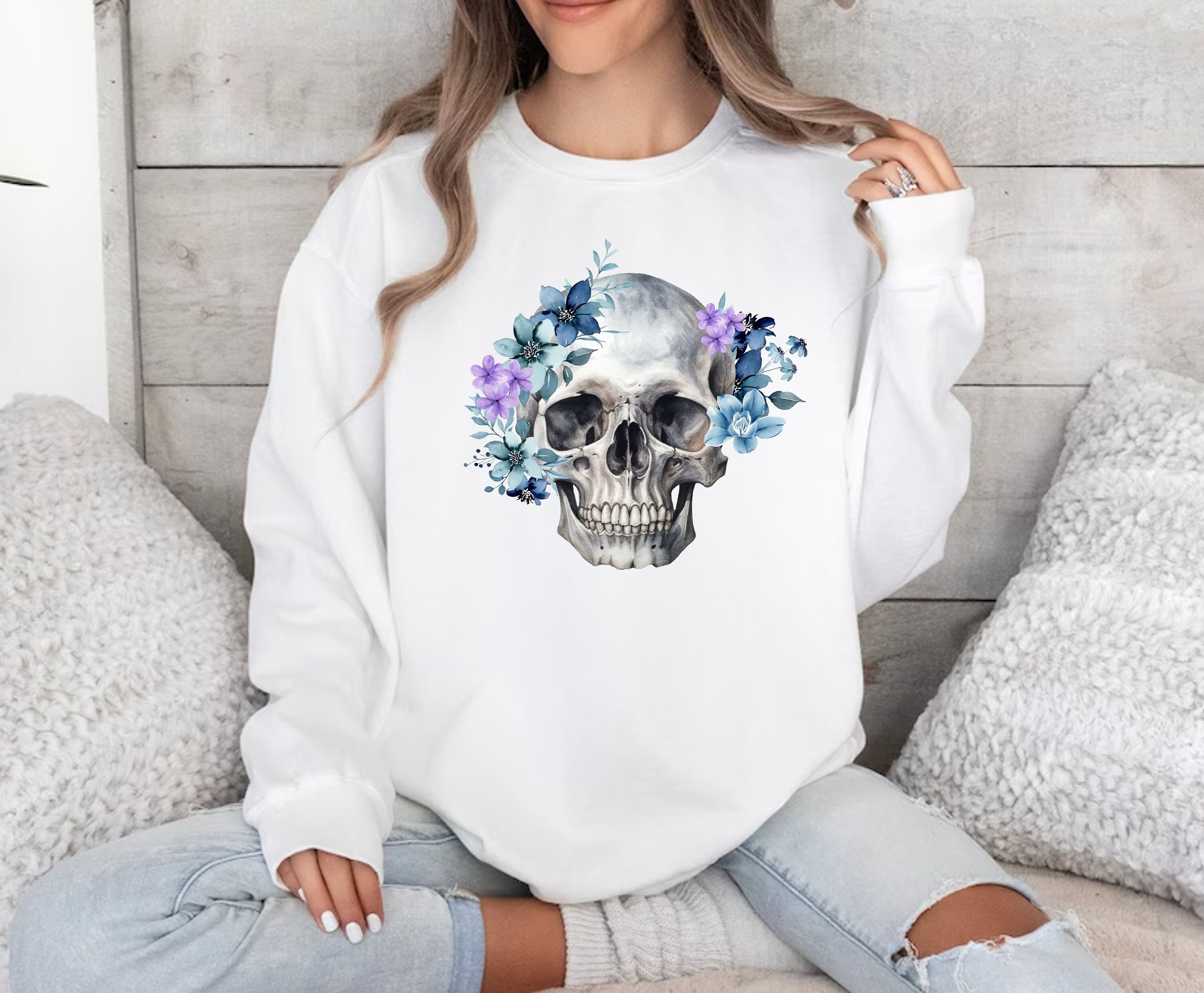 スウェット・トレーナー [GRAVER][Expend4bles X GRAVER]ELBOW SKULL FLOWER SWEATSHIRT Floral Skull Sweatshirt, Skull Sweatshirt, Floral Skeleton