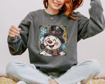Comfort Colors Snowman Sweatshirt, Funny Holiday Hoodie, Xmas Gift