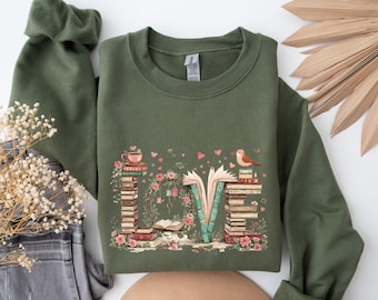 Bluza z motywem kwiatowym do czytania, Bluza z motywem miłości do książek, Bluza z kapturem dla czytelnika, Prezent dla miłośnika książek, Bluza z motywem klubu czytelniczego, Bluza z motywem książki, Prezent dla bibliotekarza