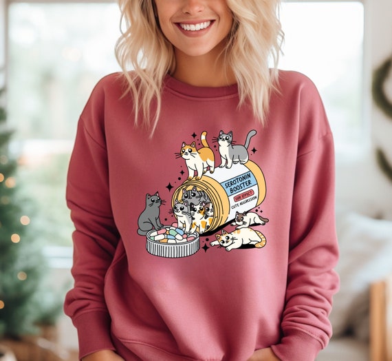 Comfort Colors® Serotonin Booster Cats Sweatshirt, Funny Cat Sweatshirt, Cat Mom Sweatshirt, Cat Lover Sweatshirt, Cat Owner Gift Sweatshirt