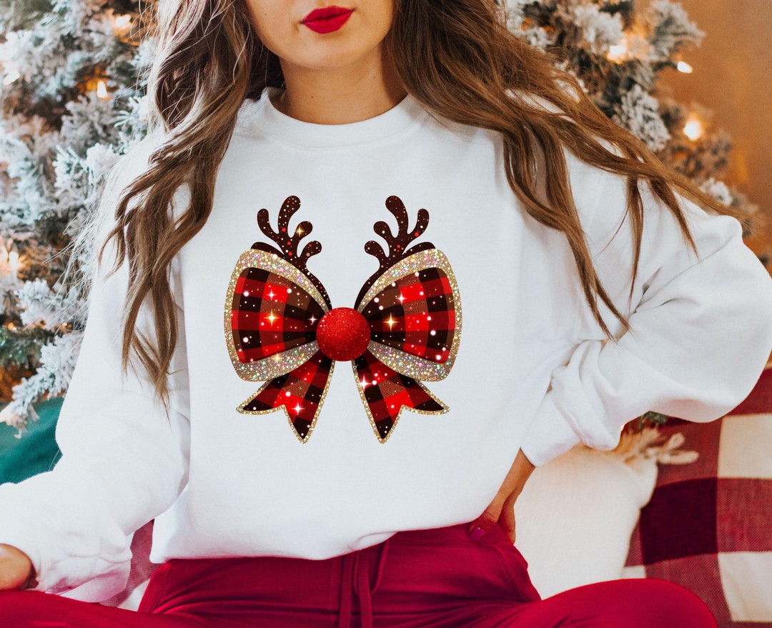 Christmas Bow Embellished Casual Long-sleeved Sweatshirt