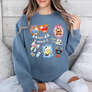 Comfort Colors® Lightning McQueen Mater Doc Hudson Sally Carrera Birthday Cars Family Sweatshirt, Coquette Bow Cars Sweatshirt, Disney Trip