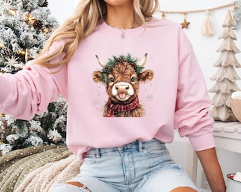 Sudadera navideña de granja, regalo para amantes de las vacas, sudadera navideña, sudadera festiva, sudadera navideña de vaca para mujer, sudadera con capucha de invierno