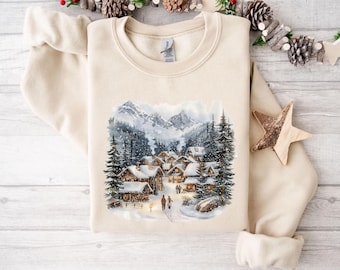 Kerstvakantiesweater, kerstdorpssweater, wintercabinetrui, vakantietrui, retro bergtrui, kerstcadeau