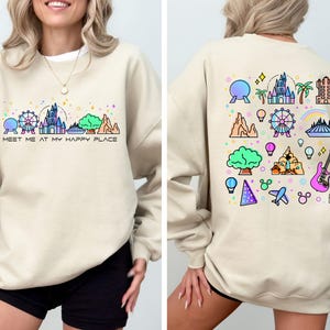 Disney Meet Me At My Happy Place Sweatshirt, Retro Magic Kingdom Sweatshirt, Disney Epcot Sweatshirt, Disneyworld Trip, Disneyland Vacation