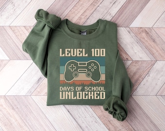 Level 100 Days Of School Unlocked Gamer Sweatshirt, Level 100 Unlocked Sweatshirt, School Crewneck, Kids Sweatshirt, Teacher Sweatshirt