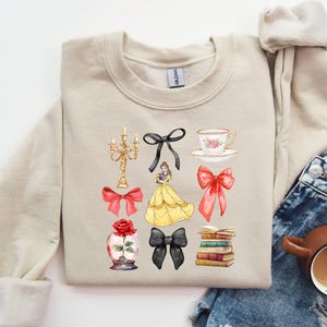 Princess Belle Bow Sweatshirt, Princess Belle Sweatshirt, Girl Disney Trip, Princess Matching Sweatshirt, Disneyland Princess Sweatshirt