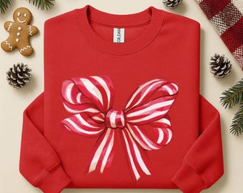 Red Coquette Bow Christmas Sweatshirt, Holiday Crewneck