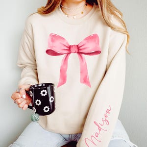 Custom Name Sweatshirt, Coquette Aesthetic Bow Custom Sweatshirt, Coquette Bow Sweatshirt, Personalized Sweatshirt, Valentines Day Gift