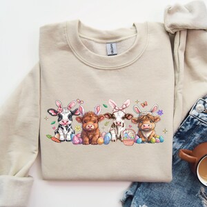 Easter Day Cow Sweatshirt, Cute Cow Sweatshirt, Easter Cow Sweatshirt, Bunny Cow Sweatshirt, Easter Day Heifer Sweatshirt, Gift For Easter
