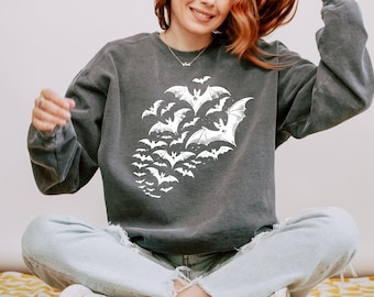 Sudadera Comfort Colors con diseño de murciélago, temporada de Halloween