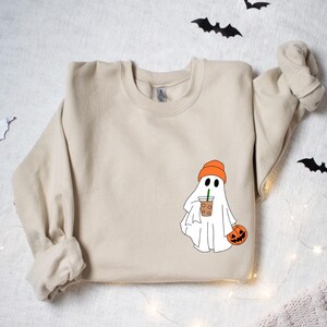 Cute Ghost Coffee Sweatshirt, Halloween Sweatshirt, Ghost Sweatshirt, Halloween Coffee Lover Sweater, Boo Ghost Sweatshirt, Halloween Gift